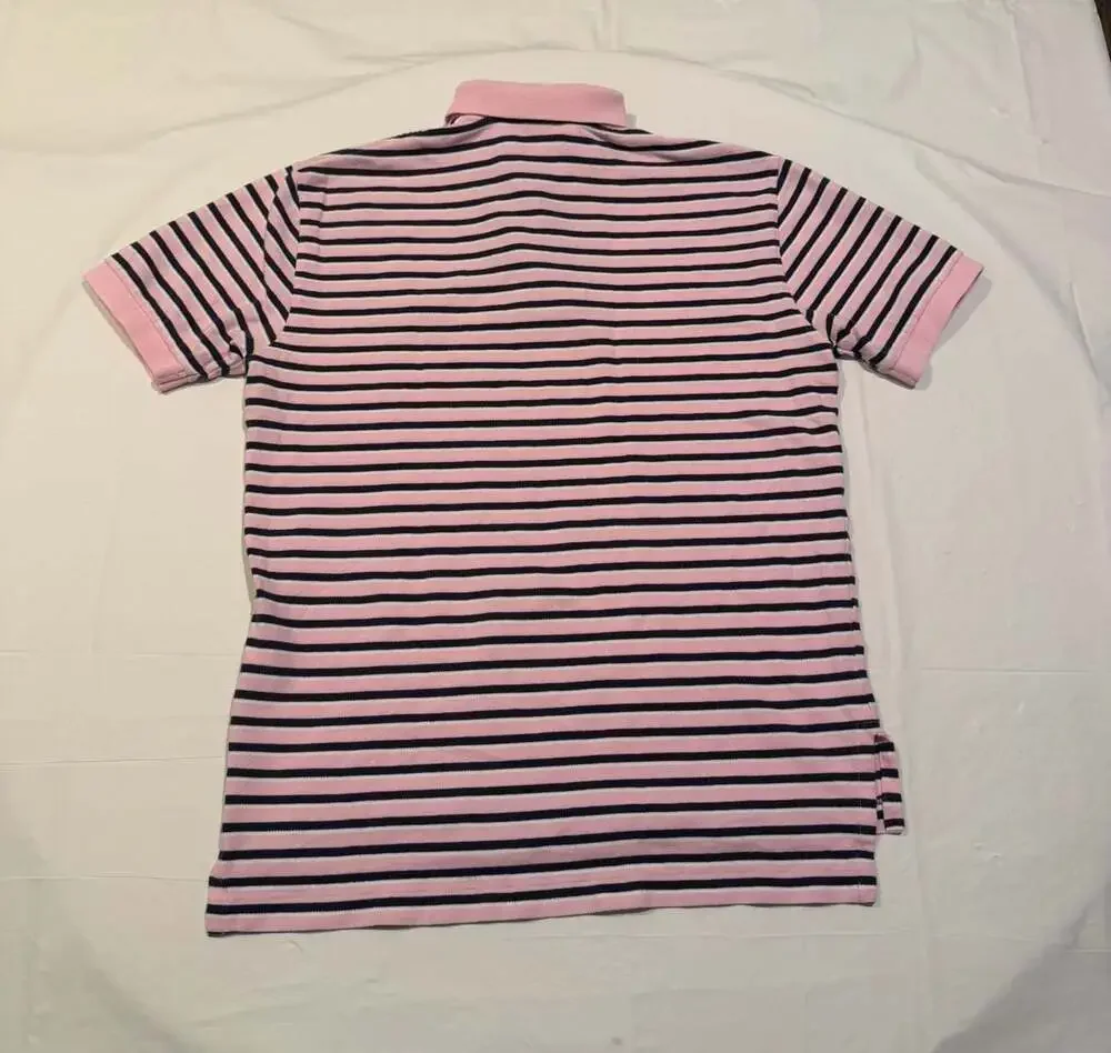 Polo Ralph Lauren Pink and Navy Striped Cotton Polo Shirt